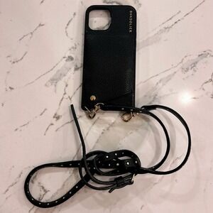 Bandolier Emma Black Leather Crossbody iPhone 11 Pro Max Case Gold Studded Strap